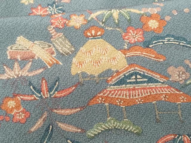 平和屋着物■上質な小紋　風景花文　鬼しぼ縮緬　正絹　逸品　CABD6093fb