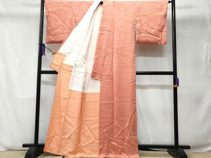 平和屋着物■上質な色無地　風景花地紋　甚三紅色　正絹　逸品　CABD6094fb
