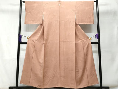 平和屋着物■上質な色無地　花丸地紋　水柿色　正絹　逸品　CABD6100fb