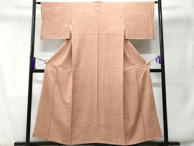 平和屋着物■上質な色無地　花丸地紋　水柿色　正絹　逸品　CABD6100fb