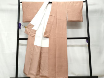 平和屋着物■上質な色無地　花丸地紋　水柿色　正絹　逸品　CABD6100fb