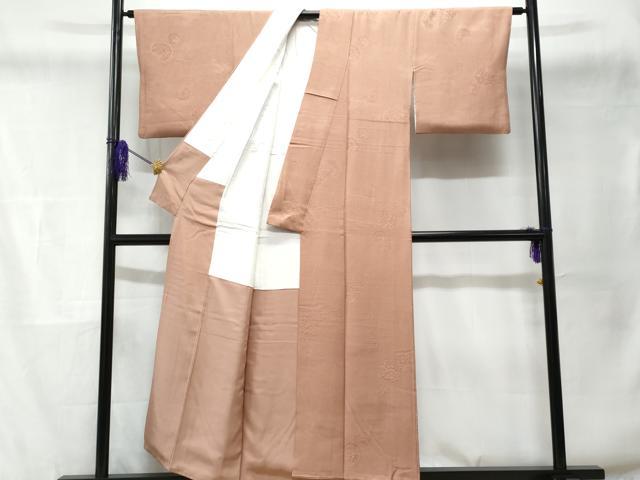 平和屋着物■上質な色無地　花丸地紋　水柿色　正絹　逸品　CABD6100fb
