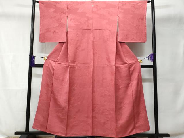 平和屋着物■上質な色無地　刺繍　流水花地紋　今様色　正絹　逸品　CABD6123fb