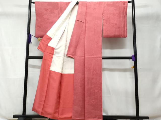 平和屋着物■上質な色無地　刺繍　流水花地紋　今様色　正絹　逸品　CABD6123fb