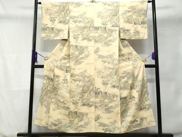 平和屋着物■上質な小紋　風景文　正絹　逸品　CABD6144fb
