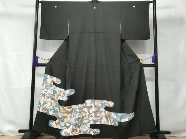 平和屋着物■豪華黒留袖　駒刺繍　草花文　反端付き　正絹　逸品　CABD6146fb
