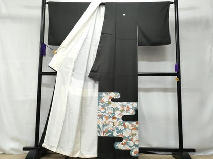 平和屋着物■豪華黒留袖　駒刺繍　草花文　反端付き　正絹　逸品　CABD6146fb