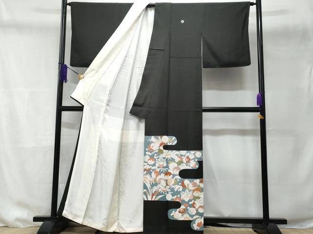 平和屋着物■豪華黒留袖　駒刺繍　草花文　反端付き　正絹　逸品　CABD6146fb