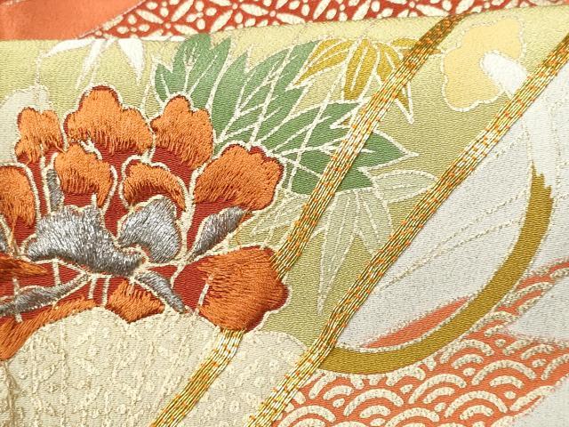 平和屋着物■豪華黒留袖　駒刺繍　尾長鳥檜扇花文　金彩　正絹　逸品　CABD6148fb