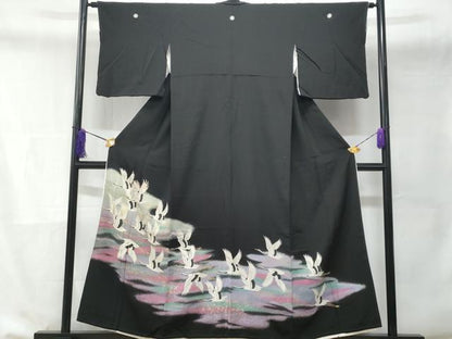 平和屋着物■豪華黒留袖　駒刺繍　飛鶴文　金銀彩　正絹　逸品　CABD6150fb