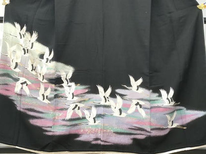 平和屋着物■豪華黒留袖　駒刺繍　飛鶴文　金銀彩　正絹　逸品　CABD6150fb