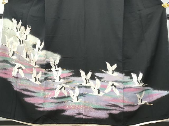平和屋着物■豪華黒留袖　駒刺繍　飛鶴文　金銀彩　正絹　逸品　CABD6150fb