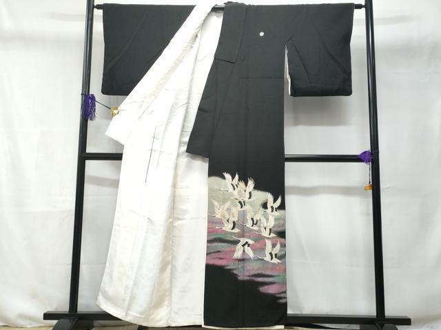 平和屋着物■豪華黒留袖　駒刺繍　飛鶴文　金銀彩　正絹　逸品　CABD6150fb