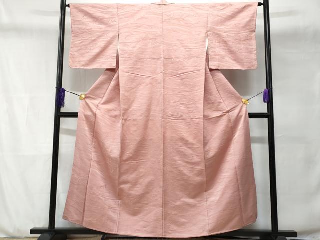 平和屋着物■上質な色無地　流水草葉地紋　珊瑚色　正絹　逸品　CABD6169fb