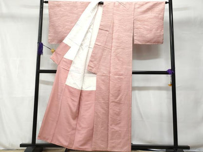 平和屋着物■上質な色無地　流水草葉地紋　珊瑚色　正絹　逸品　CABD6169fb
