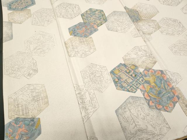 平和屋着物■上質な小紋 亀甲花鳥文 正絹 逸品 CABD6341fb