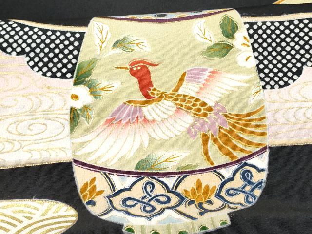 平和屋着物■豪華黒留袖 駒刺繍 エ霞陶器鳳凰花文 金彩 正絹 逸品 CABD6351fb