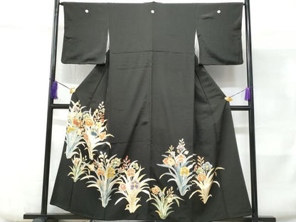 平和屋着物■豪華黒留袖 草花文 金彩 正絹 逸品 CABD6353fb