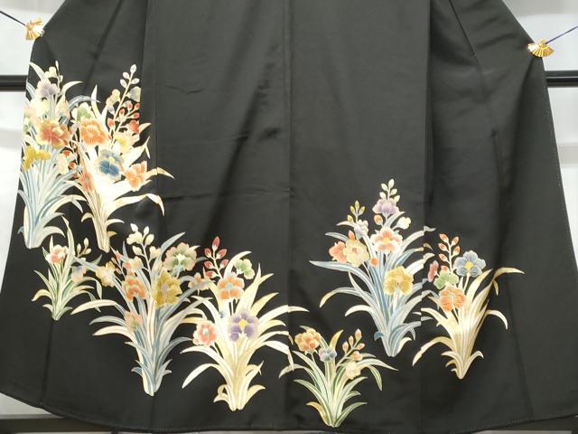 平和屋着物■豪華黒留袖 草花文 金彩 正絹 逸品 CABD6353fb