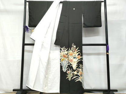 平和屋着物■豪華黒留袖 草花文 金彩 正絹 逸品 CABD6353fb