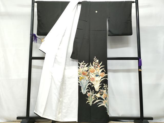 平和屋着物■豪華黒留袖 草花文 金彩 正絹 逸品 CABD6353fb