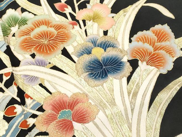 平和屋着物■豪華黒留袖 草花文 金彩 正絹 逸品 CABD6353fb