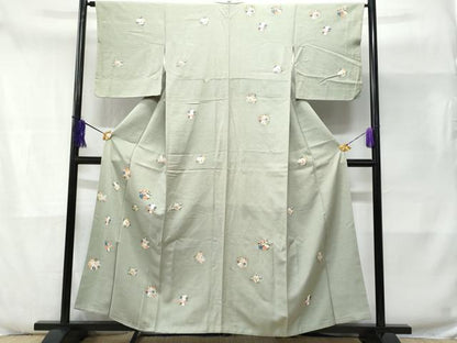 平和屋着物■訪問着　紬地　舞蝶花丸文　正絹　逸品　CABD6376fb