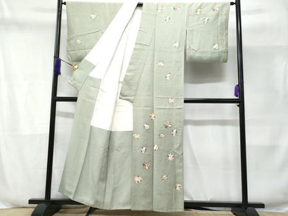 平和屋着物■訪問着　紬地　舞蝶花丸文　正絹　逸品　CABD6376fb