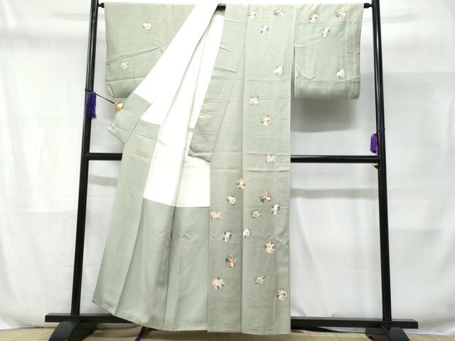 平和屋着物■訪問着　紬地　舞蝶花丸文　正絹　逸品　CABD6376fb