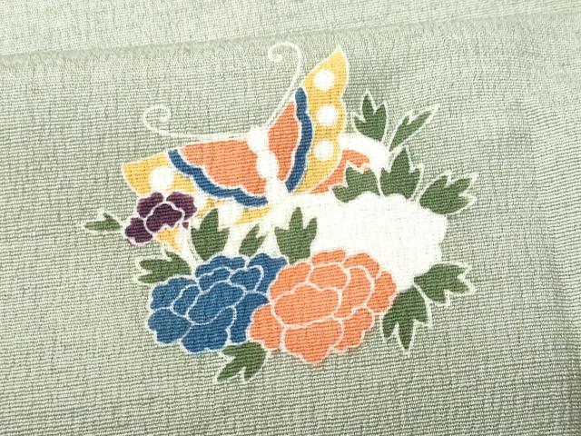 平和屋着物■訪問着　紬地　舞蝶花丸文　正絹　逸品　CABD6376fb