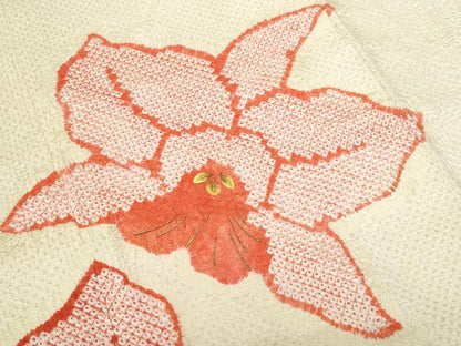 平和屋着物■訪問着　刺繍　総絞り　草花文　金糸　三越扱い　正絹　逸品　CABD6385fb