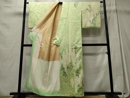 平和屋着物■訪問着 手描き 絞り 刺繍 草花松文 暈し染め 金糸 正絹 逸品 CABD6412oy