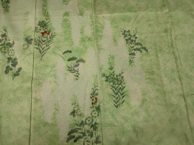 平和屋着物■訪問着 手描き 絞り 刺繍 草花松文 暈し染め 金糸 正絹 逸品 CABD6412oy