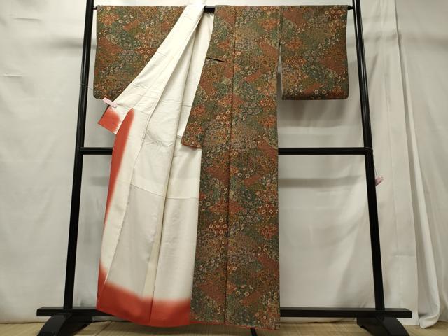 平和屋着物■上質な小紋 切り嵌め草花文 正絹 逸品 CABD6415oy