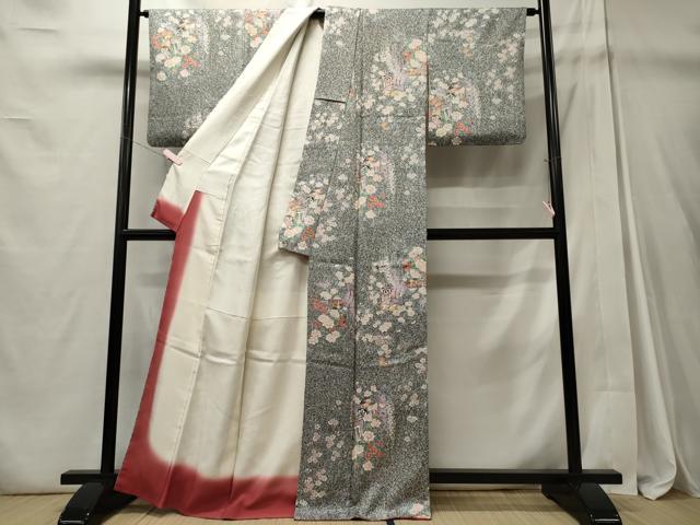 平和屋着物■上質な小紋　御所車草花文　金彩　正絹　逸品　CABD6431oy