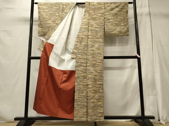 平和屋着物■上質な紬　枝葉文　正絹　逸品　CABD6462oy