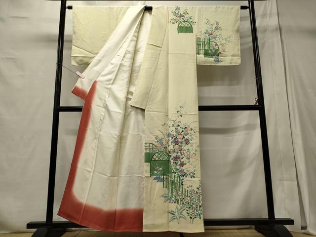 平和屋着物■訪問着　竹垣草花文　正絹　逸品　未使用　CABD6470oy