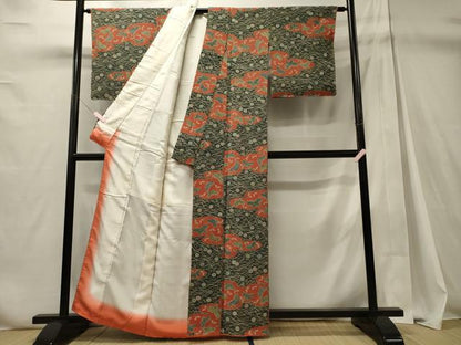 平和屋着物■上質な小紋　雲取り芝舞蝶文　金彩　正絹　逸品　未使用　CABD6477oy