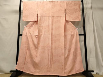 平和屋着物■上質な色無地　道長花唐草地紋　珊瑚色　正絹　逸品　CABD6486oy