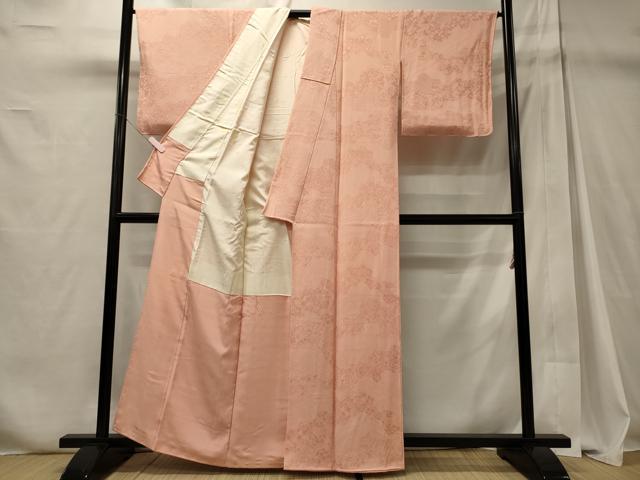 平和屋着物■上質な色無地　道長花唐草地紋　珊瑚色　正絹　逸品　CABD6486oy