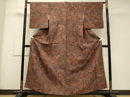 平和屋着物■上質な小紋　草花文　膨れ織　金彩　正絹　逸品　CABD6512oy