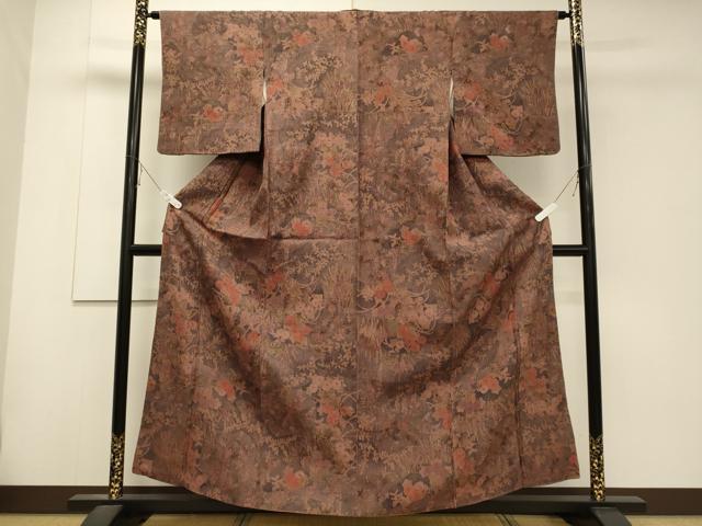 平和屋着物■上質な小紋　草花文　膨れ織　金彩　正絹　逸品　CABD6512oy