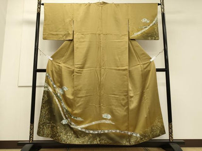 平和屋着物■訪問着　地紙重ね正倉院花蝶文　暈し染め　金銀彩　正絹　逸品　CABD6519oy
