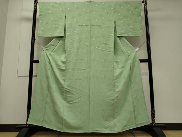 平和屋着物■上質な色無地　亀甲地紋　薄萌葱色　正絹　逸品　未使用　CABD6520oy
