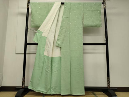 平和屋着物■上質な色無地　亀甲地紋　薄萌葱色　正絹　逸品　未使用　CABD6520oy