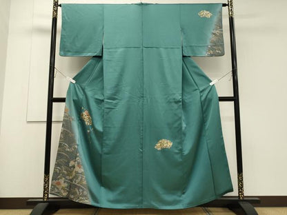 平和屋着物■訪問着　刺繍　地紙枝花文　暈し染め　金銀彩　正絹　逸品　CABD6521oy