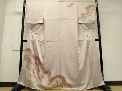 平和屋着物■訪問着　絞り　刺繍　舞蝶草花丸文　金彩　正絹　逸品　CABD6522oy