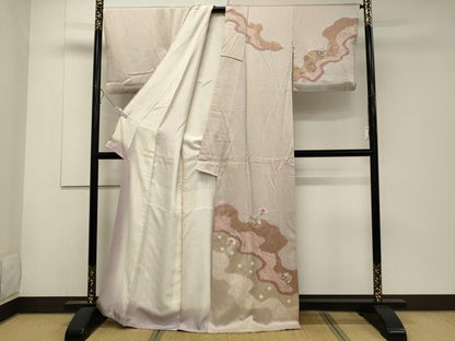 平和屋着物■訪問着　絞り　刺繍　舞蝶草花丸文　金彩　正絹　逸品　CABD6522oy