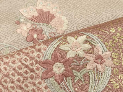 平和屋着物■訪問着　絞り　刺繍　舞蝶草花丸文　金彩　正絹　逸品　CABD6522oy