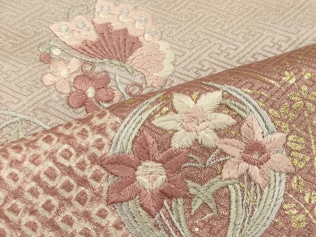 平和屋着物■訪問着　絞り　刺繍　舞蝶草花丸文　金彩　正絹　逸品　CABD6522oy
